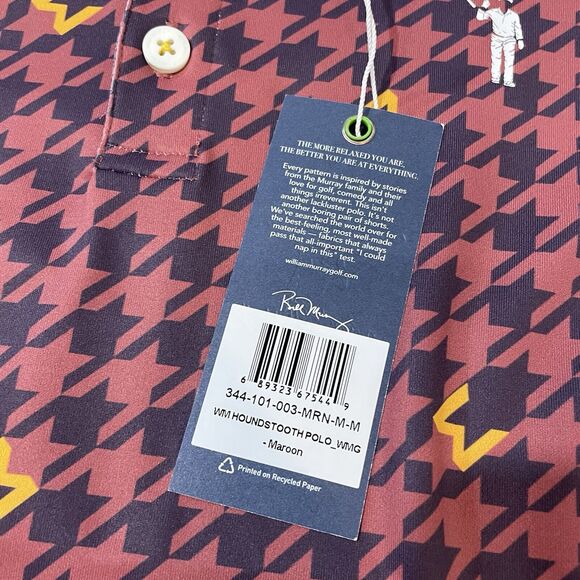 NEW William Murray Golf Polo Shirt Mens Medium Houndstooth Maroon Athletic Style - Picture 4 of 5